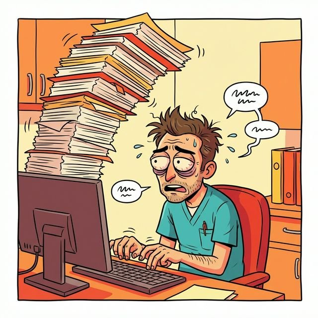 Médico Agobiado por Fichas